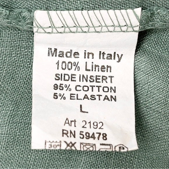 Terzo Millennio 100% Linen Sleeveless V-Neck Blue Green Knee Length Dress Sz Lrg - Picture 6 of 9